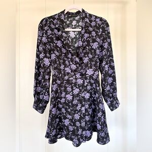 Zara Black and Purple Floral Long Sleeve Romper
